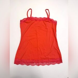 Ann Taylor Red Orange Lace Trim Camisole with Adjustable Straps, Size S